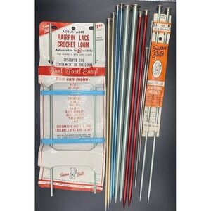 Vtg Aluminum Knitting Needle Lot 6 Pairs Bates Hero Boye Plus Lace Crochet Loom